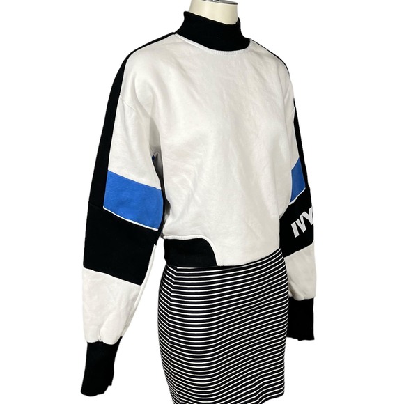 Ivy Park (S) Color Block Crop Sweatshirt Beyoncé Royal Mock Athleisure - Picture 9 of 11